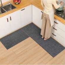 Alfombra de cocina absorbente al agua y a prueba de aceite con rayas, alfombra de puerta para el hogar, alfombra interior/exterior antideslizante y resistente a la suciedad, recortable - cocina raya gris - Ver 3