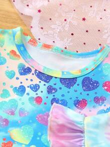 Set de 2 vestidos de verano para niñas, vestidos de tirantes casuales y bonitos con estampado de teñido anudado con corazones de colores en cuello redondo - Multicolor - Ver 2