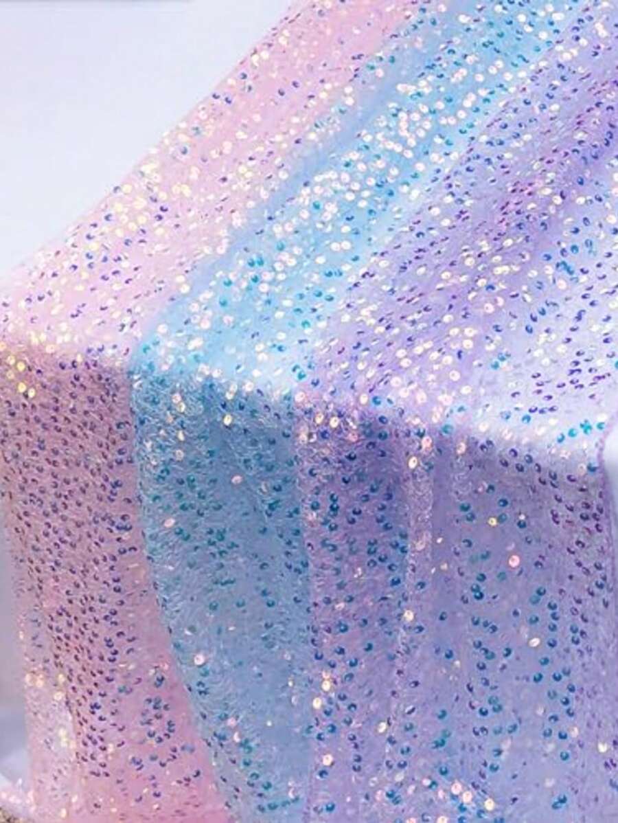 1pc Rainbow Blue Sparkly Table Cloth, 30cm X 275cm, Baby Shower Decoration, Rectangular Glitter Tablecloth For Birthday Party, Home Decor