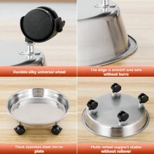 1 pieza Base con rueda para maceta de acero inoxidable, bandeja circular universal con ruedas, bandeja circular móvil - Blanco - Ver 5
