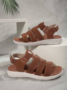 Sandalias con suela gruesa para mujer, sandalias de playa, sandalias romanas versátiles y livianas, sandalias planas de talla grande, sandalias deportivas de moda con suela suave y cierre de gancho y bucle, zapatos antideslizantes