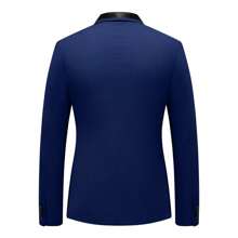 Officeau 男士修身披肩领单排扣西装三件套，包括外套、马甲和裤子，新郎婚礼礼服及伴郎正式着装，春夏皆宜 - 藏蓝色 - 查看 5