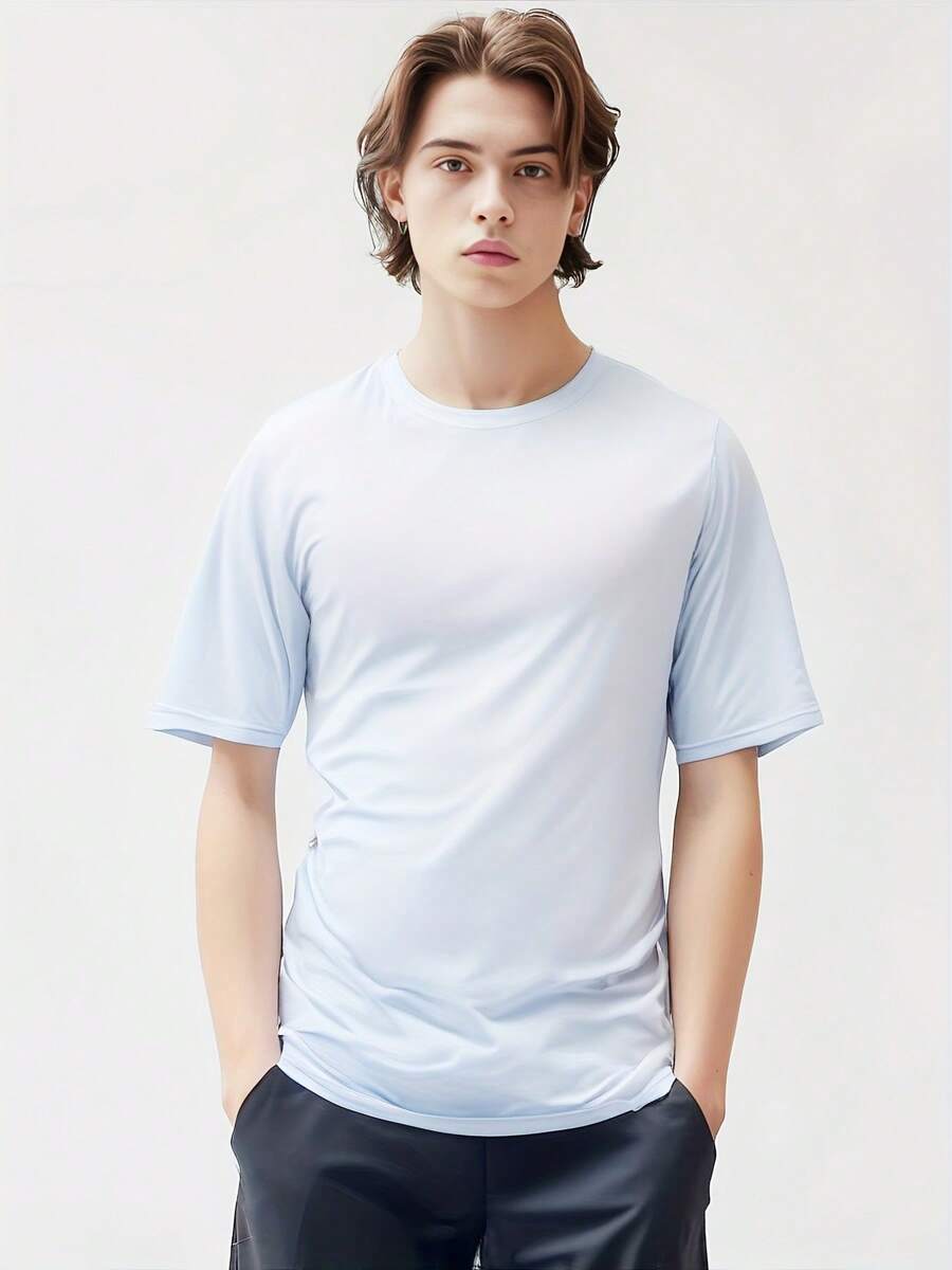 男士运动 T 恤，速干短袖跑步服，夏季轻便健身服装，适合篮球、羽毛球 - 白色 - 查看 1