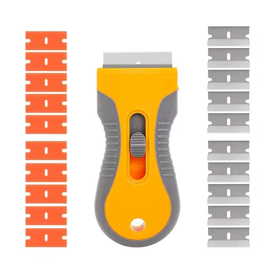 1set Razor Blade Scraper, Glass Scraper Scraping Tool With 10PCS Steel &10pcs Plastic Extra Blades For Removing Stickers, Papers, Food Residue, Paint, Glue From Oven, Window - Multicolor - View 1