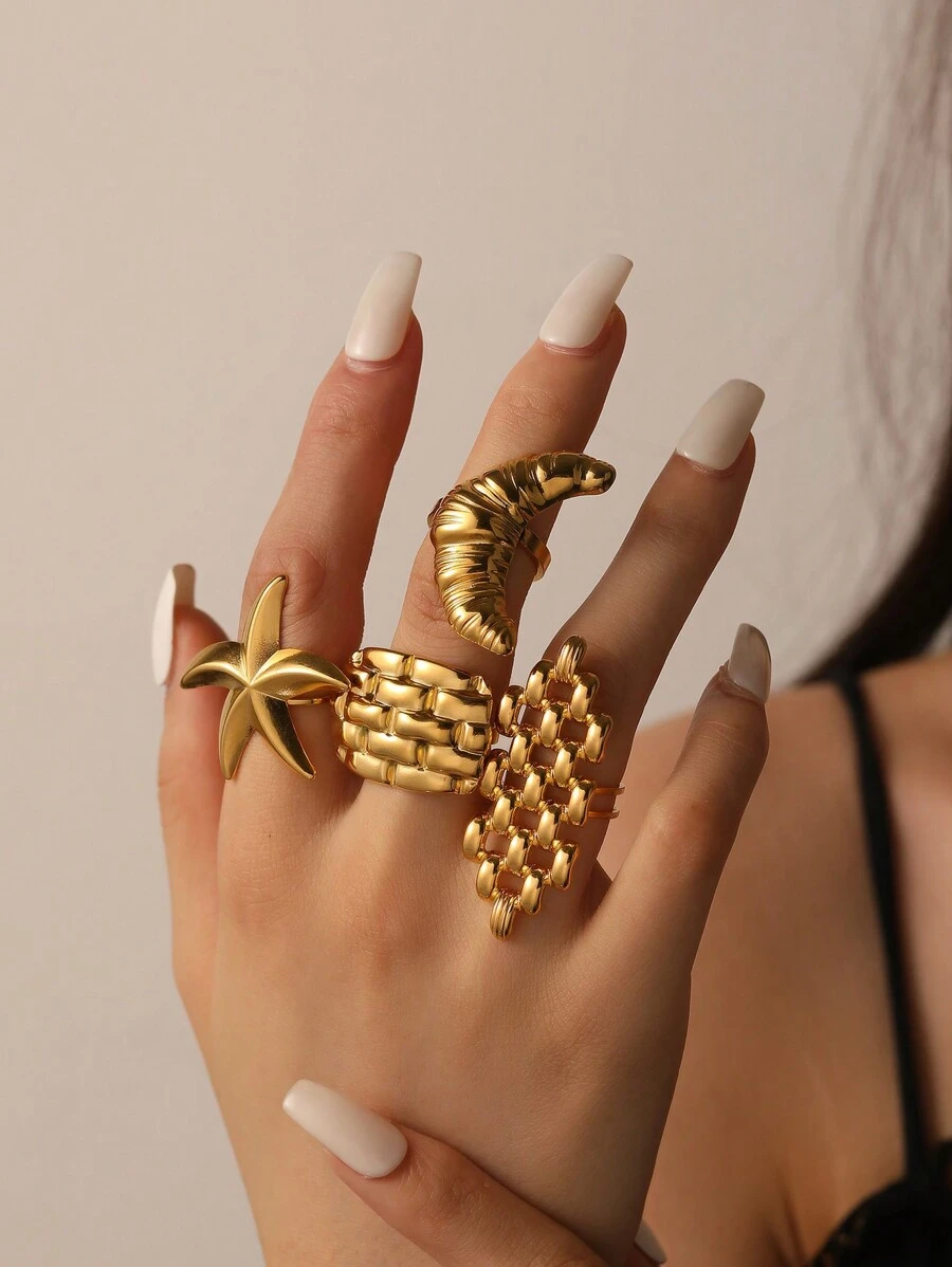 Bague Feuilles Dorée - Acier Inoxydable Avec Strass - Bijou Fantaisie Élégant