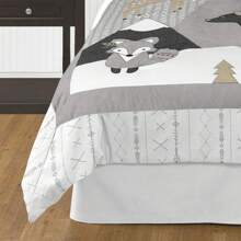 Beige Grey White Boho Mountain Animal Unisex Boy Or Girl Full Queen Size Kid Childrens Bedding Comforter Set For Gray Woodland Forest Friends Collection - 3 Pieces - Deer Bear