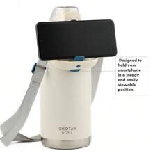 SHOTAY Bình giữ nhiệt cắm trại chân không dung tích lớn bằng thép không gỉ 1500ml/51,24oz, bình nước giữ nhiệt di động có tay cầm đôi có giá đỡ điện thoại ẩn, nắp chống rò rỉ mở một chạm và ống hút, giữ nóng/lạnh cho hoạt động ngoài trời, cắm trại, đi bộ đường dài, lái xe, du lịch - Màu be - Xem 1