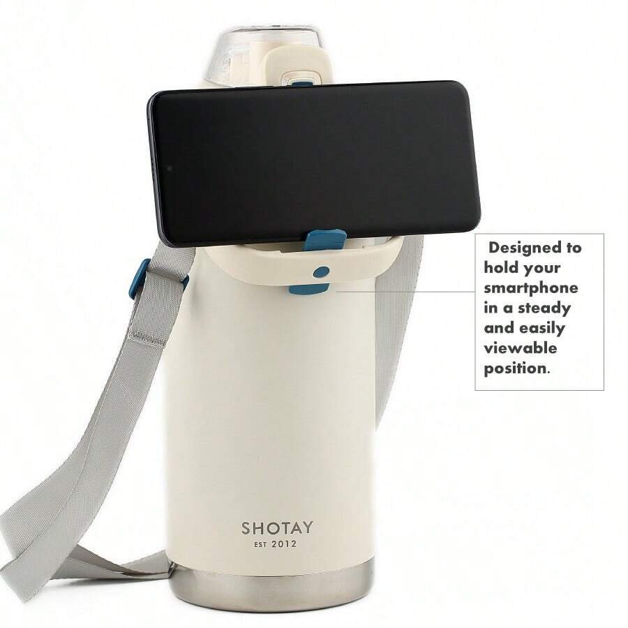 SHOTAY Bình giữ nhiệt cắm trại chân không dung tích lớn bằng thép không gỉ 1500ml/51,24oz, bình nước giữ nhiệt di động có tay cầm đôi có giá đỡ điện thoại ẩn, nắp chống rò rỉ mở một chạm và ống hút, giữ nóng/lạnh cho hoạt động ngoài trời, cắm trại, đi bộ đường dài, lái xe, du lịch - Màu be - Xem 1