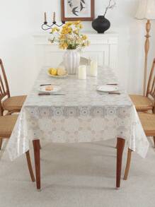 AIRCOWRIE Waterproof Vinyl Tablecloth, Heavy Duty Oil-Proof Spill-Proof Plastic Tablecloth, Wipe Clean PVC Tablecloth, Suitable For Indoor And Outdoor Use In Spring (53.93x102in, Rectangle) - Beige - View 7