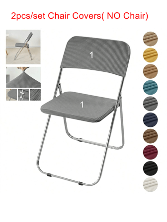 2pcs/Set Polar Fleece Folding Chair Cover Solid Color Elastic Dining Chair Seat Slipcovers All Seasons Chair Backrest Protector Cover For Wedding Banquet Home
