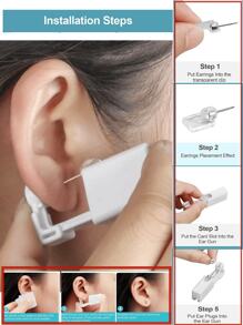 1 套医用级无菌耳洞穿刺套件，一次性低痛耳软骨穿刺枪，带 3AAA 皇冠方晶锆石金耳钉，3 毫米/4 毫米/5 毫米尺寸，男女通用的耳部美容工具及配件