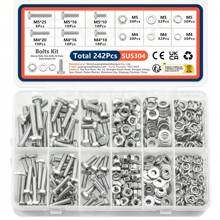 SANJODS Hex Head Nuts And Bolts Assortment Kit, Stainless Steel M4 M5 Bolts And Nuts Kit, Assorted Nuts And Bolts, Flat & Spring Lock Washers With Case - Hex Bolts (242pcs) - View 1