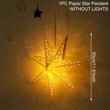 1/3 Decoraciones de araña de papel con forma de estrella - Diseño elegante calado, luz cálida, adecuado para el hogar, dormitorio, boda y decoraciones navideñas, sin baterías ni alimentación requerida, decoración de boda, farolillo de papel decorativo, sin alimentación requerida, para iluminación decorativa, bombilla no incluida, lámpara con forma de estrella calada, adecuada para decoraciones de Eid y Ramadán, Feliz Eid, suministros para fiestas festivas, regalo de Eid, decoración navideña, colgante de estrella - Blanco - Ver 4
