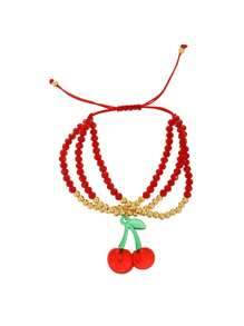 1pc Valentine's Day Y2K Creative Fashion Elegant Multi-Layer Resin Copper Cherry Strawberry Beaded Pendant Woven Bracelet Maas Red Lady Husband And Wife Sisters Couples Jewelry Gifts, Suitable For Daily Gifts Party Date Party Festival Wear Red Jewelry Adjustable Size,Mom,Mother,Mother's Day,Gift