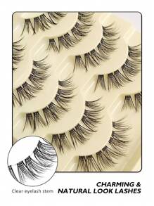 Asiteo 5 对 Manga Wispy 鱼尾假睫毛，初学者友好，透明茎自然睫毛，适合宴会、派对、日常佩戴