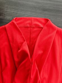 Women's Elegant Puff Sleeve Ruched Bodycon Maxi Dress - Red - View 5