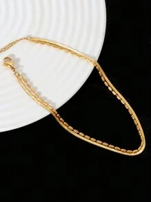 Tkool 1 件简约双层蛇脊不锈钢脚链，独特的女士沙滩配饰