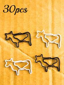 30pcs/50pcs Cute White Or Black Cow Animal Shaped Paper Clips Bookmark For Office Supplies Gifts,Back To School,School Supplies