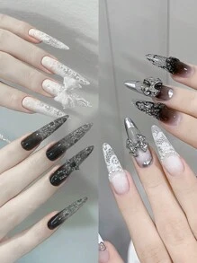 Autocollants de transfert de folie art des ongles en dentelle noire et blanche. Pétales de fleurs sexy rétro. Fournitures d'art des ongles. Papier étoilé holographique transfert foil DIY pour manucure 10 pièces (adhésif non inclus)