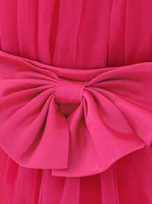 1pc Baby Girls Ruffle Tulle Bow Cute 1st Birthday Party Dress, Suitable For Flower Girl Wedding Celebration, Hair Band Included