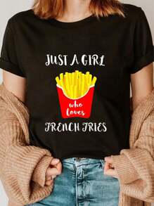 Just A Girl Who Loves French Fries Potato Fry Fastfood T-Shirt Short Sleeve T-Shirt Women's Men's Graphic Tee Causal Tops