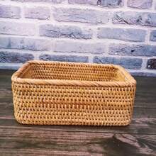1 pièce/3 pièces Panier à fruits en rotin, plateau carré panier à pain, panier de service décoratif tressé à la main pour table de salon, plan de travail de cuisine, décoration rustique de maison