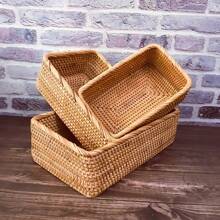 1 pièce/3 pièces Panier à fruits en rotin, plateau carré panier à pain, panier de service décoratif tressé à la main pour table de salon, plan de travail de cuisine, décoration rustique de maison