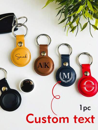 1pc Custom Text Leather Air Tag Keychain Case, Personalized Air Tag Holder Keychain, Customized Name Luggage Tag Key Holder, Customizable Keychain Accessories, 5 Colors Black/Brown/Navy/Red/Yellow, 9x4.5cm, 5 Styles, Key Chain, Colorful, Cute, Commuting, Business Casual, Ideal Gifts For Her, Her, Boyfriend, Girlfriend, Family, Friends, For Holiday/ Vacation, For Outdoors/Outings/Travel/Hiking/Stadium/Sports/Climbing, For Business/Commute/Work/Office, Customized Bag Accessories, Easy Comfort,Bags & Luggage,2025 Halloween Accessories, Urban Chill, Vintage