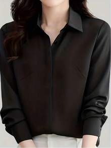 优雅设计感成熟复古风格女士休闲黑色衬衫 - 黑色 - 查看 5