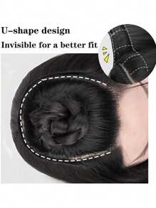 女士假发四夹一体式分层接发（18-28 英寸）合成发 V 形长直夹入式接发日常派对装饰，深棕色