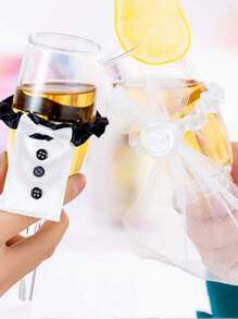 12PCS Marriage Bride Groom Wine Cups Decoration Champagne Wedding Glasses Cups Decoration Engagement Party Ornaments For Women And Man Wedding Champagne Flutes Toast Glass Accessories - White - View 2