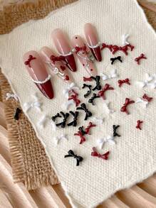 50 件迷你树脂蝴蝶结美甲饰品，黑白相间，轻巧，适合美甲沙龙和个人使用美甲用品指甲美甲饰品美甲宝石