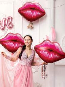 5 个巨型嘴唇和吻印铝箔气球，红色唇膏铝箔气球适用于化妆和单身派对、婚礼、生日、新娘送礼会、周年庆典 - 彩色 - 查看 5