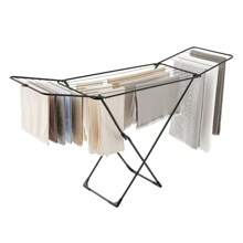 SONGMICS Clothes Airer, Foldable Clothes Drying Rack, Clothes Horse With Gullwings, Free-Standing Laundry Rack, Indoor Outdoor Use, Bed Linen Clothing, Black - 黑色 - 查看 6