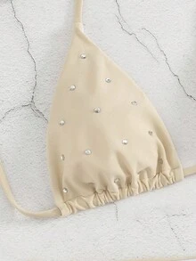Sultry Sol 全新欧美风格女士水钻装饰比基尼泳装套装，适合夏季海滩度假 - 米色 - 查看 5