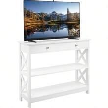 TV Stand, Entertainment Center With Drawer, 39.5" Media Console Table For TV With 2 Open Shelves For Bedroom, Living Room, Entryway, White
