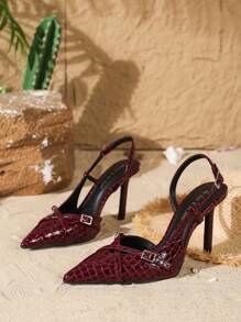 On feet& in love 女士时尚优雅交叉绑带尖头V形单带搭扣高跟鞋，适合连衣裙、婚礼等场合，尽显优雅气质。 - 安可拉紅 - 查看 4