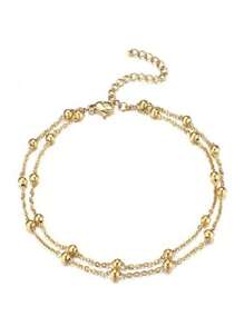 1pc Double Layer Steel Anklet, Boho Beach Style Anklet, Gift For Women