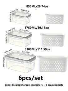 6pcs Set: Leak-Proof Food Storage Containers - 2-Layer Airtight Design For Easy Meal Prep, Reusable & Stackable Kitchen Organizer For Fruits, Vegetables, Meats & Grains - 黑與白 - 查看 2