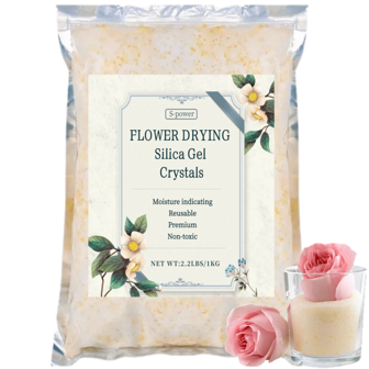Cristales de gel de sílice reutilizables para secar flores - Paquete a granel de 2,2 LB, absorbe humedad e indica cambio de color, ideal para preservar ramos de boda y manualidades de joyería, sin necesidad de electricidad