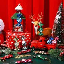 6 chiếc kẹo Giáng sinh đầy màu sắc trang trí treo lấp lánh kẹo gậy đồ trang trí cây thông Noel kẹo bạc hà đồ trang trí với dây thừng cho tiệc Giáng sinh trang trí nhà, Giáng sinh - Nhiều màu - Xem 6