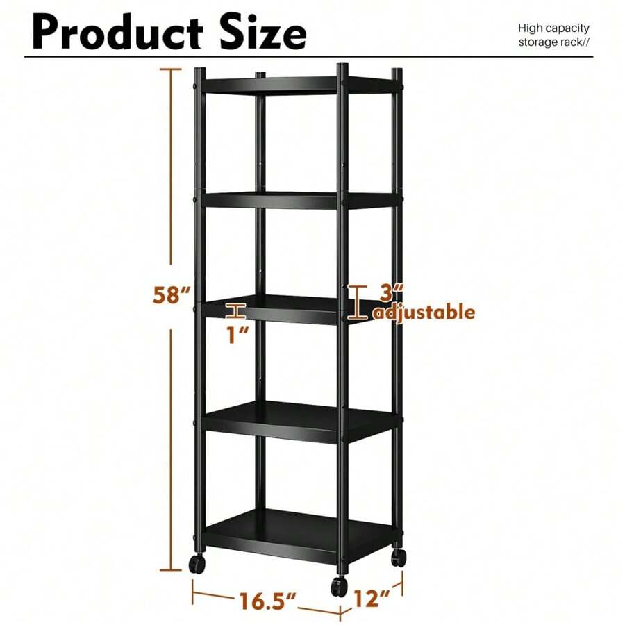 5-Shelf Heavy Duty Shelving,Metal Utility Storage Racks With Rolling ...