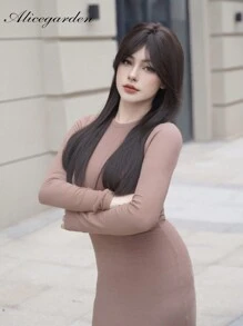 alicegarden 1 片合成耐热直发带刘海假发黑棕色 26 英寸全编织日常自然逼真假发。 - Black-brown - 查看 1