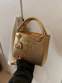 Large Capacity Handbag For Women, Luxurious Women's Gold Crocodile Embossed Tote Bag, Crossbody Shoulder Bag, Best Mother's Day Gifts Women - Gold - View 4