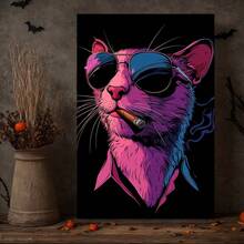 Pink Cat Hanging Painting, Minimalist Art Decor, Perfect For Bedroom And Dining Room Walls - 帆布畫 - 查看 3