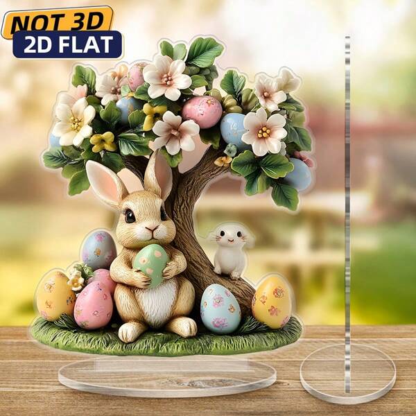 Nowy Zając Wielkanocny i Kolorowe Jajka Akrylowe 2D Dekoracja, Dom Sypialnia Ozdoba Stołowa