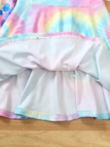 Set de 2 vestidos de verano para niñas, vestidos de tirantes casuales y bonitos con estampado de teñido anudado con corazones de colores en cuello redondo - Multicolor - Ver 7
