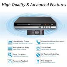 1080P DVD Player All Region Free DVD CD Disc Player AV Output USB Remote Control - US A Type Plug(110-127V) - View 3