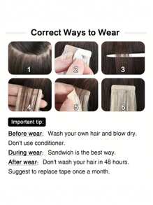 100% Human Hair, Brazilian Straight Hair, Adhesive Tape-In Extensions, Salon-Grade Quality, Suitable For Women - Natural & Black - View 9