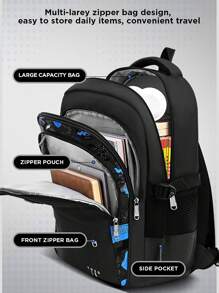 1个黑色新款轻便休闲背包，适合小学生（1-3-6-9年级，6-12-16岁），大容量，简约时尚